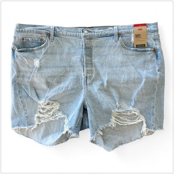 Levi's Original 501 Light Indigo High Rise Shorts Stretch Frayed NWT Plus 24W - Picture 4 of 6